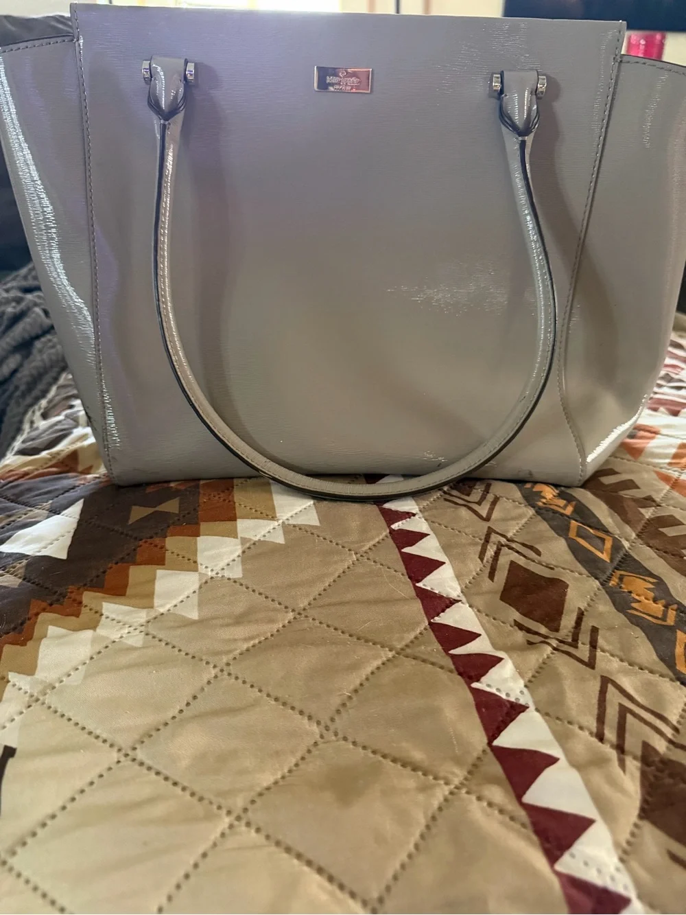 kate spade Glossy Light Gray Patent Leather Tote